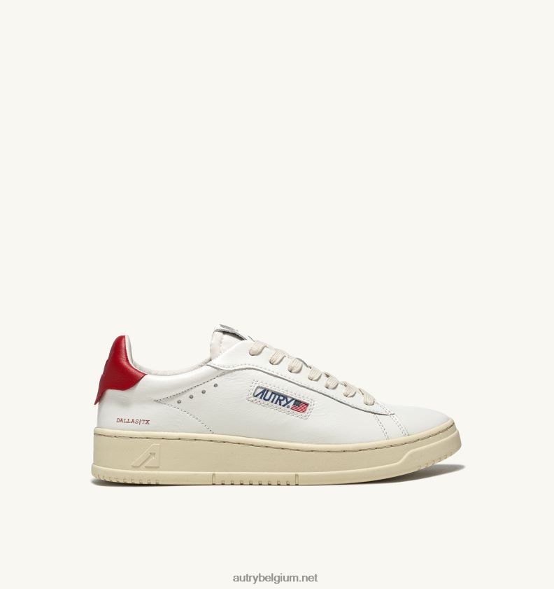 6ZFBPZ260 Dallas lage sneakers in leer wit en rood Autry vrouwen