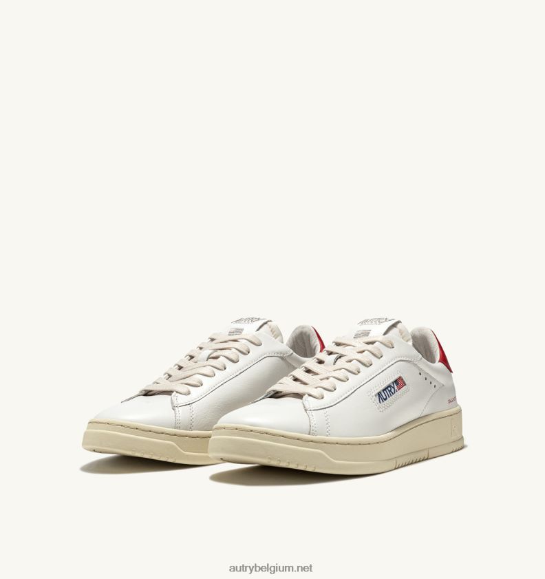 6ZFBPZ260 Dallas lage sneakers in leer wit en rood Autry vrouwen