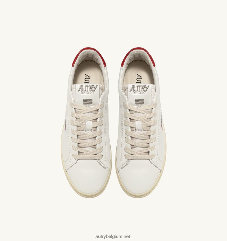 6ZFBPZ260 Dallas lage sneakers in leer wit en rood Autry vrouwen