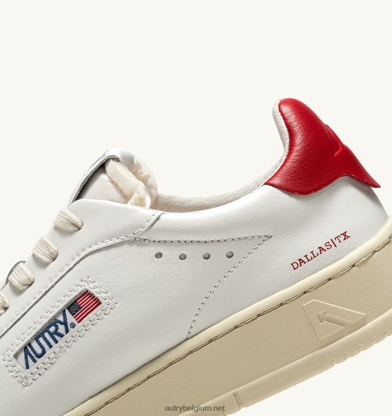 6ZFBPZ260 Dallas lage sneakers in leer wit en rood Autry vrouwen