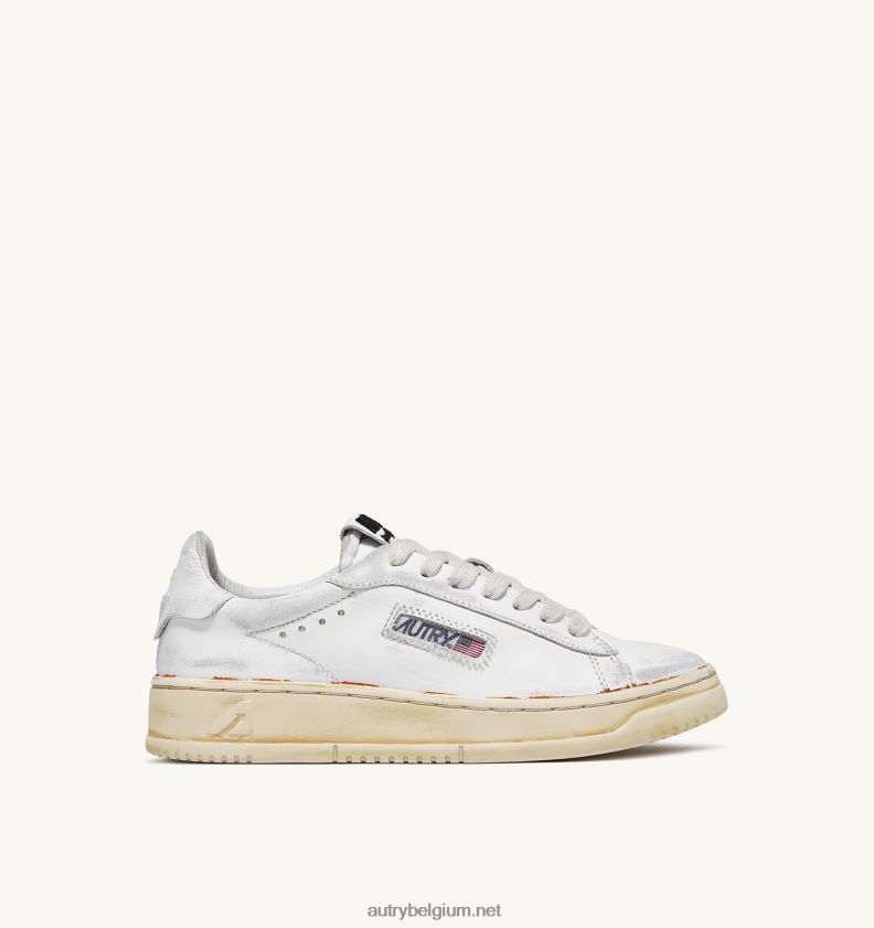 6ZFBPZ261 Dallas lage vintage sneakers met lijmafwerking in leer wit Autry vrouwen