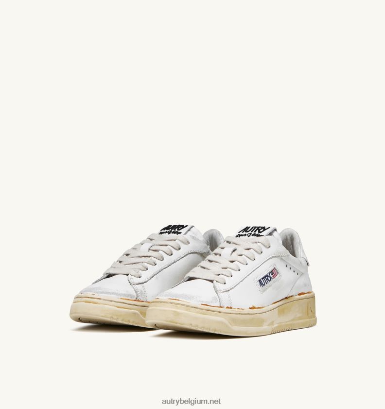 6ZFBPZ261 Dallas lage vintage sneakers met lijmafwerking in leer wit Autry vrouwen