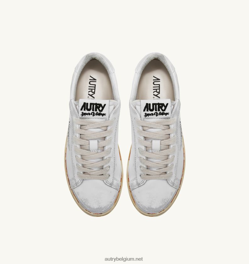 6ZFBPZ261 Dallas lage vintage sneakers met lijmafwerking in leer wit Autry vrouwen