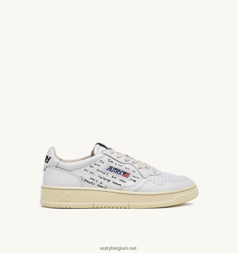 6ZFBPZ167 medaillewinnaar lage sneakers in wit leer met zwarte letters Autry vrouwen