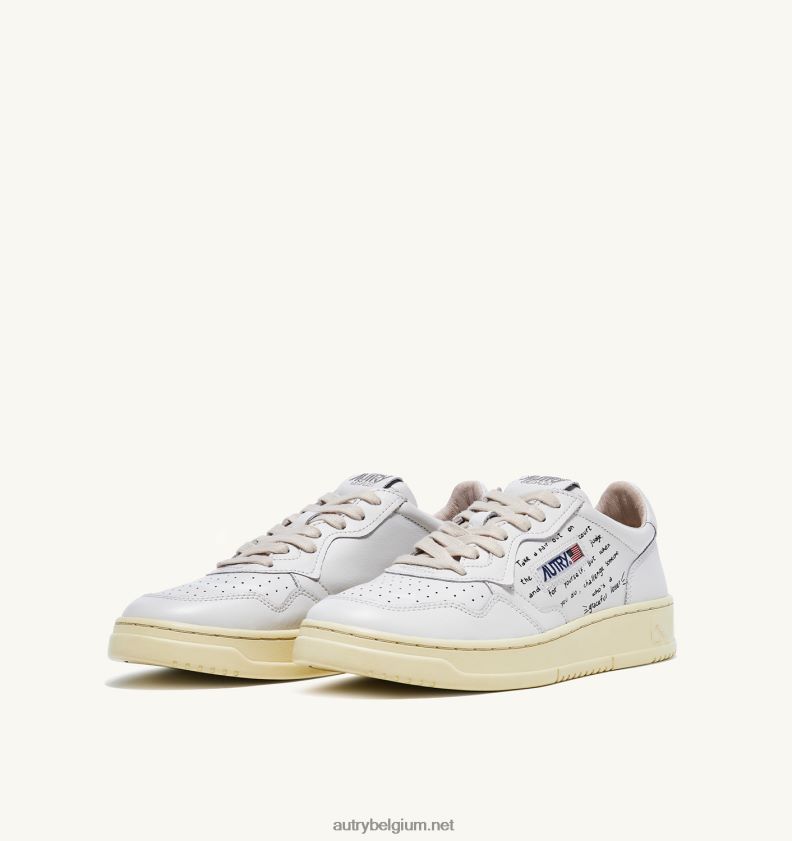6ZFBPZ167 medaillewinnaar lage sneakers in wit leer met zwarte letters Autry vrouwen