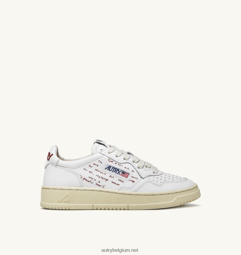 6ZFBPZ168 medaillewinnaar lage sneakers in wit leer met rode letters Autry vrouwen