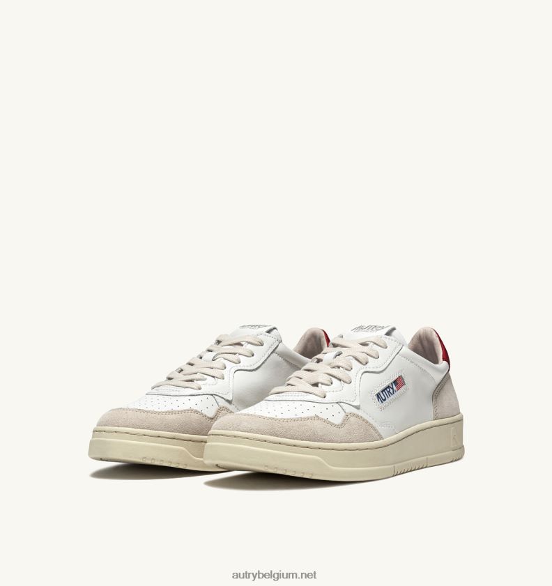 6ZFBPZ173 medaillewinnaar lage sneakers in suède en leer wit en rood Autry vrouwen