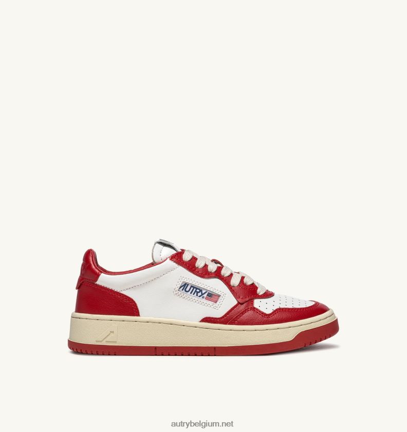 6ZFBPZ176 tweekleurige medaillewinnaar lage sneakers in leer wit en rood Autry vrouwen