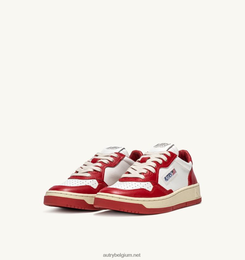 6ZFBPZ176 tweekleurige medaillewinnaar lage sneakers in leer wit en rood Autry vrouwen