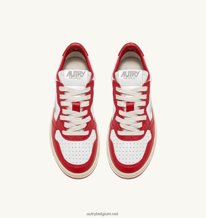6ZFBPZ176 tweekleurige medaillewinnaar lage sneakers in leer wit en rood Autry vrouwen