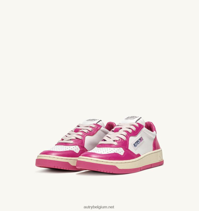 6ZFBPZ177 tweekleurige medaillewinnaar lage sneakers in leer wit en fuxia Autry vrouwen
