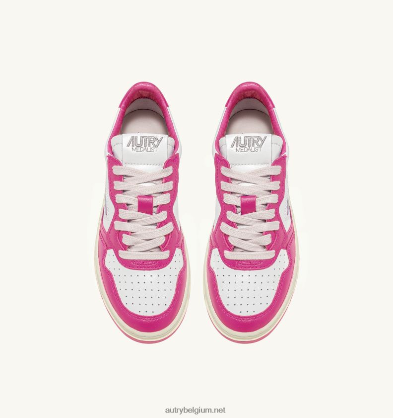 6ZFBPZ177 tweekleurige medaillewinnaar lage sneakers in leer wit en fuxia Autry vrouwen