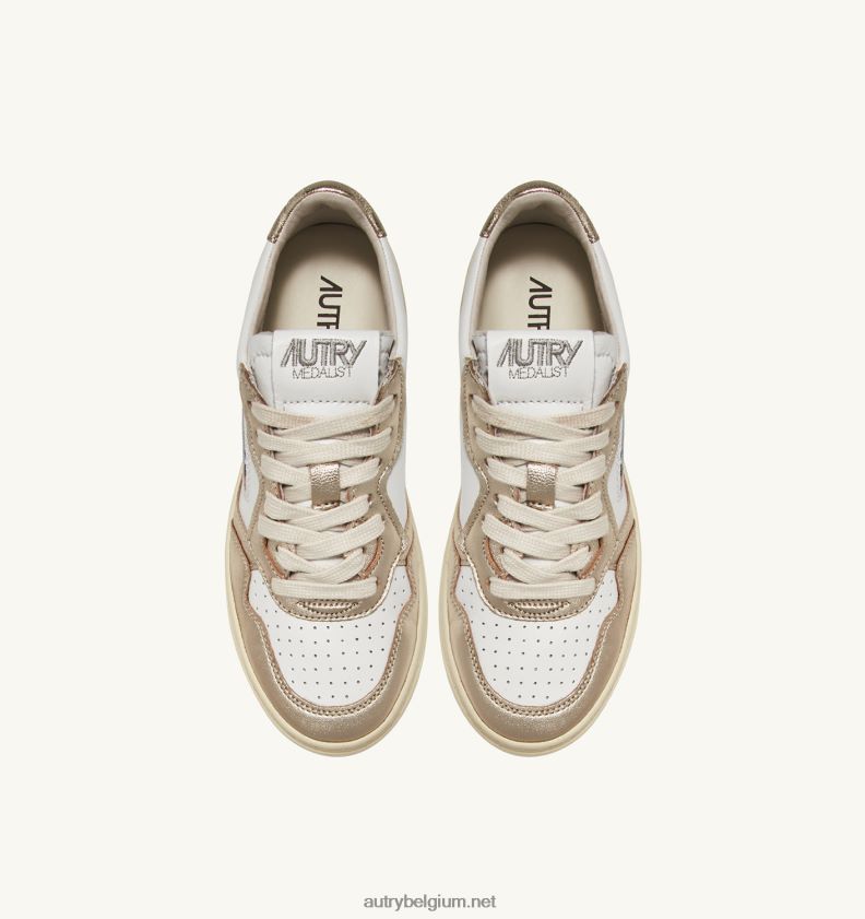 6ZFBPZ179 tweekleurige medaillewinnaar lage sneakers in leer wit en platina Autry vrouwen