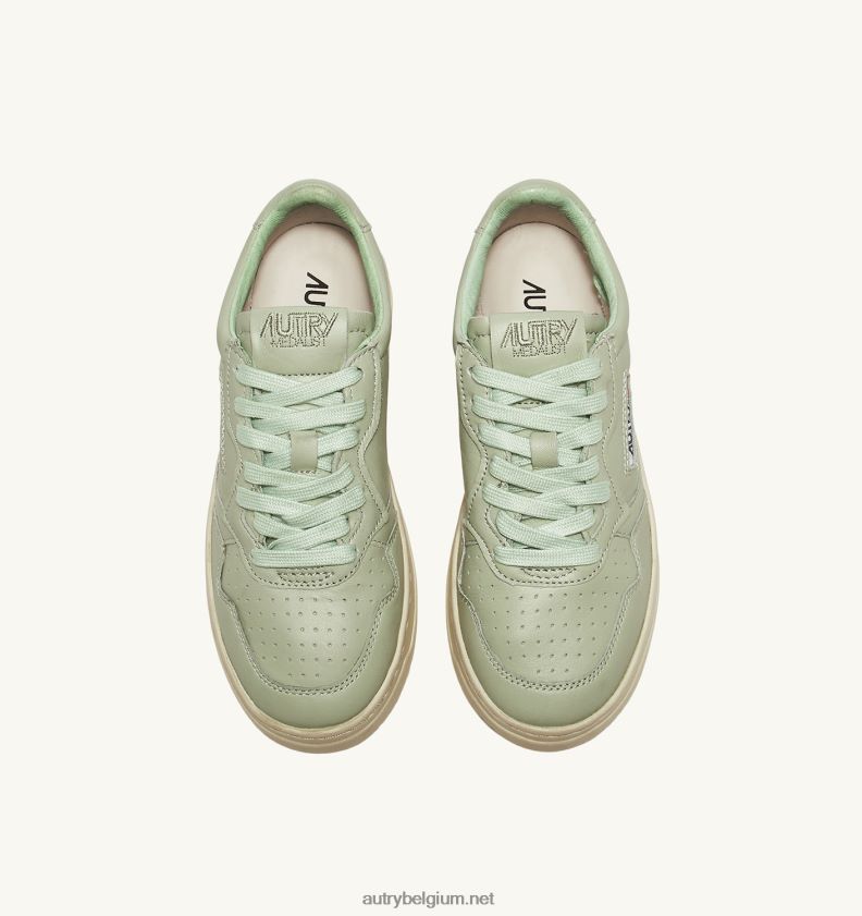 6ZFBPZ183 medaillewinnaar lage sneakers in zacht geitenleer celgroen Autry vrouwen