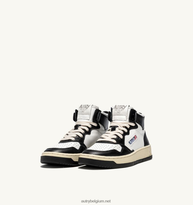 6ZFBPZ187 tweekleurige halfhoge sneakers voor medaillewinnaars in leerwit en zwart Autry vrouwen