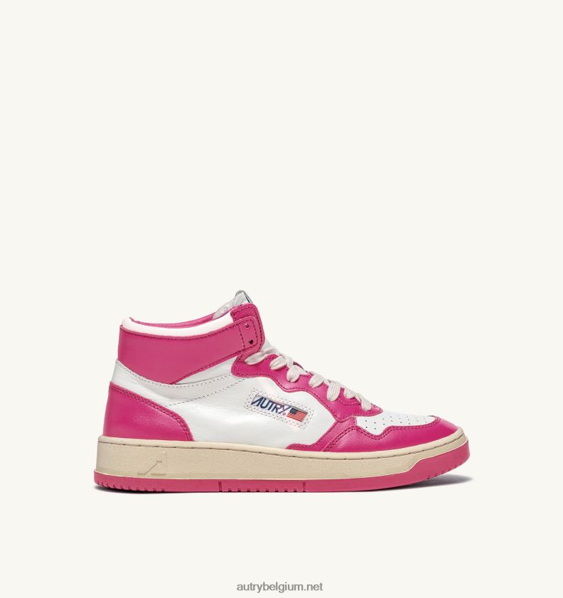 6ZFBPZ188 tweekleurige halfhoge sneakers voor medaillewinnaars in leerwit en fuxia Autry vrouwen