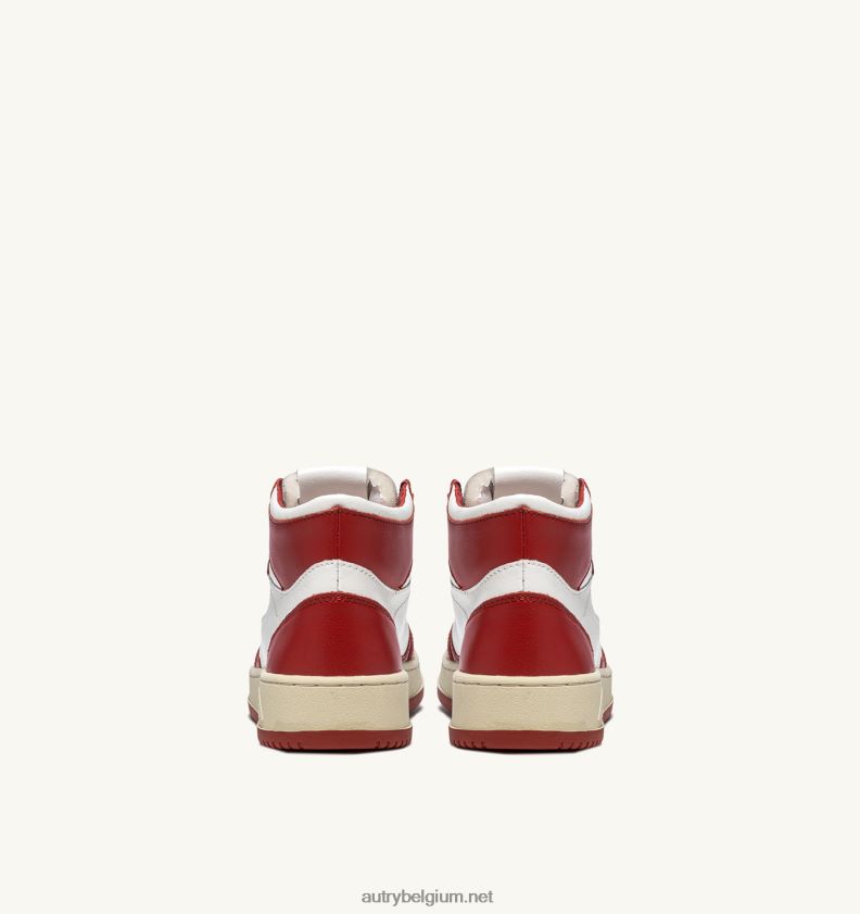 6ZFBPZ189 tweekleurige halfhoge sneakers voor medaillewinnaars in leer wit en rood Autry vrouwen