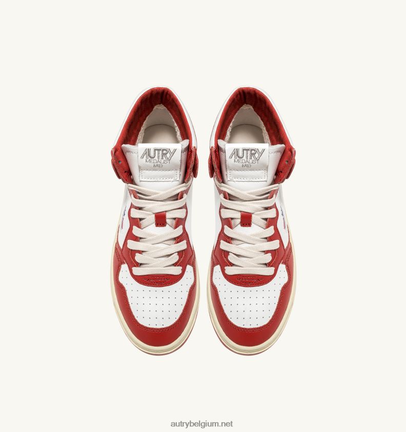 6ZFBPZ189 tweekleurige halfhoge sneakers voor medaillewinnaars in leer wit en rood Autry vrouwen