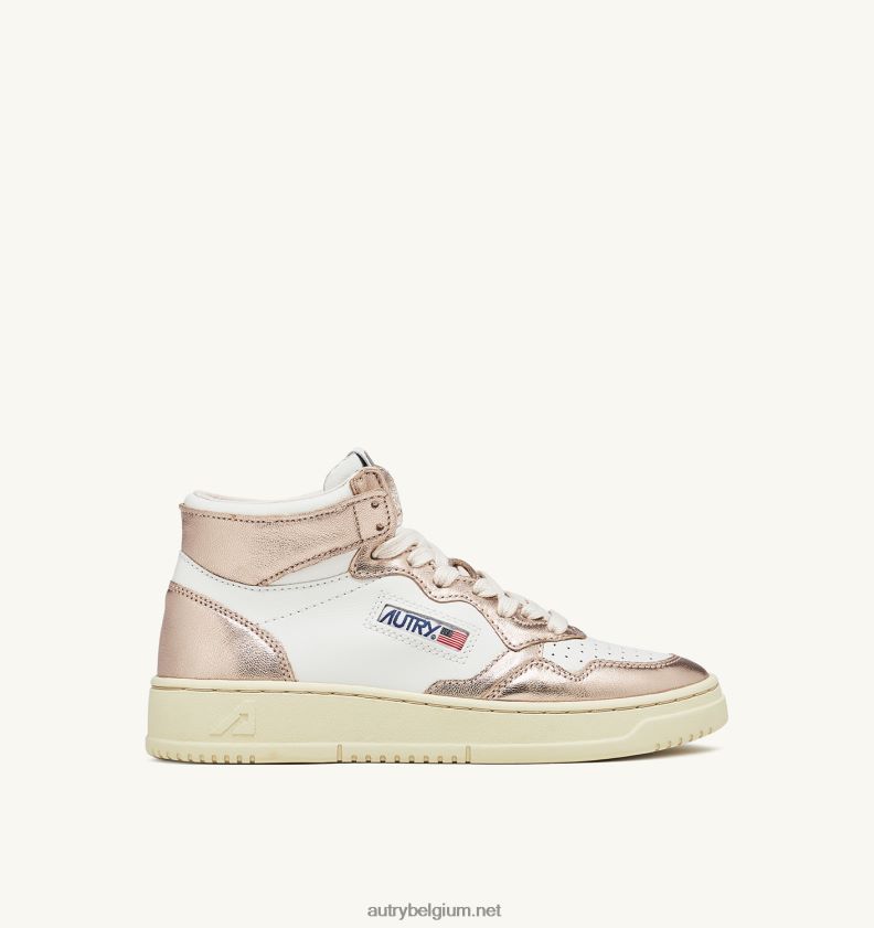 6ZFBPZ191 tweekleurige halfhoge sneakers voor medaillewinnaars in leerwit en brons Autry vrouwen