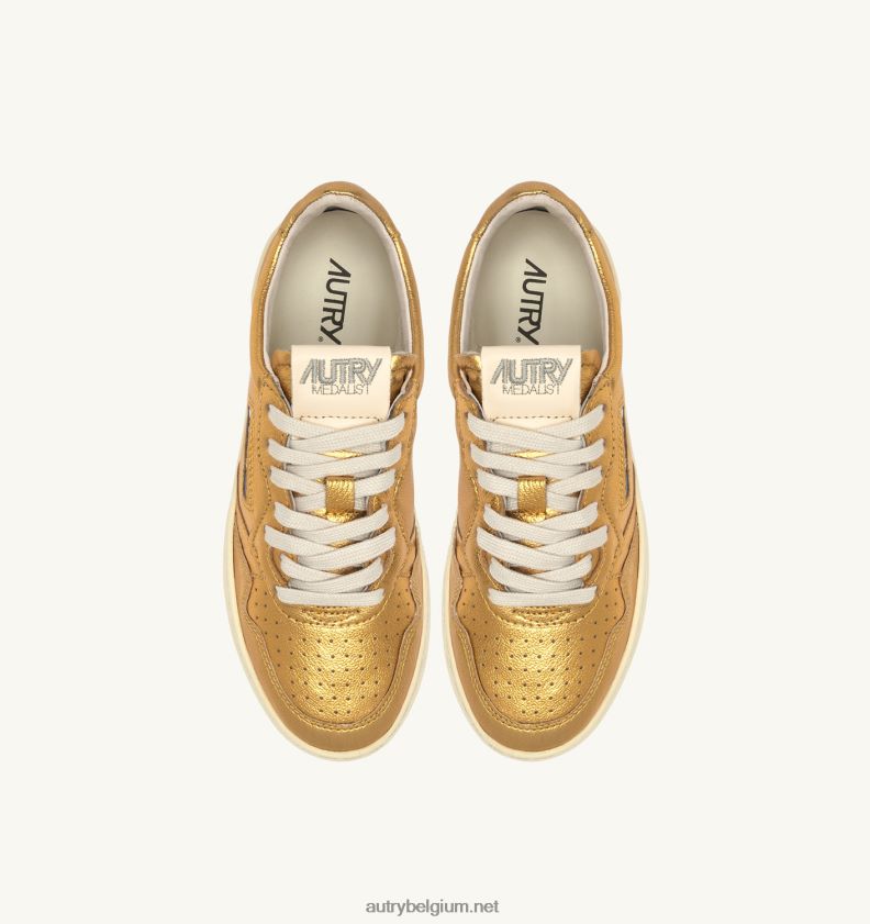 6ZFBPZ196 medaillewinnaar lage sneakers in brons gelamineerd geitenleer Autry vrouwen