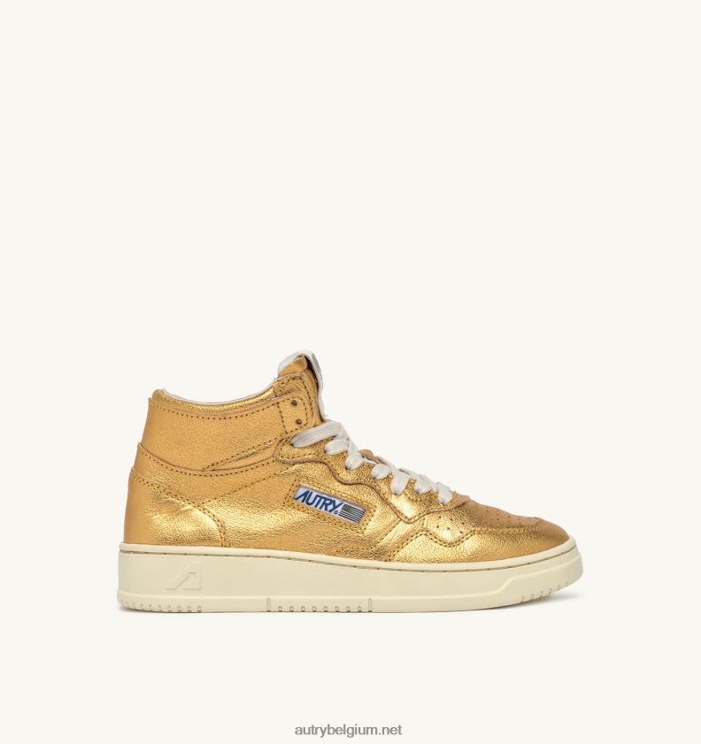 6ZFBPZ209 halfhoge medaillewinnaarssneakers van brons gelamineerd geitenleer Autry vrouwen
