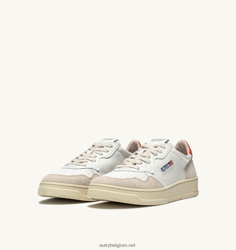 6ZFBPZ218 medaillewinnaar lage sneakers in suède en leer wit en oranje Autry vrouwen
