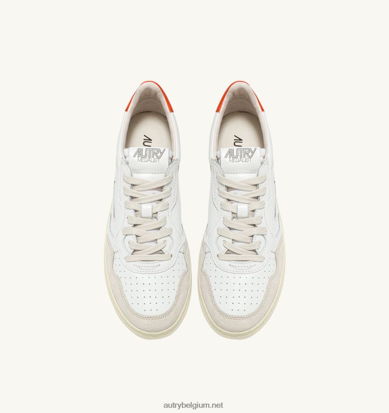 6ZFBPZ218 medaillewinnaar lage sneakers in suède en leer wit en oranje Autry vrouwen