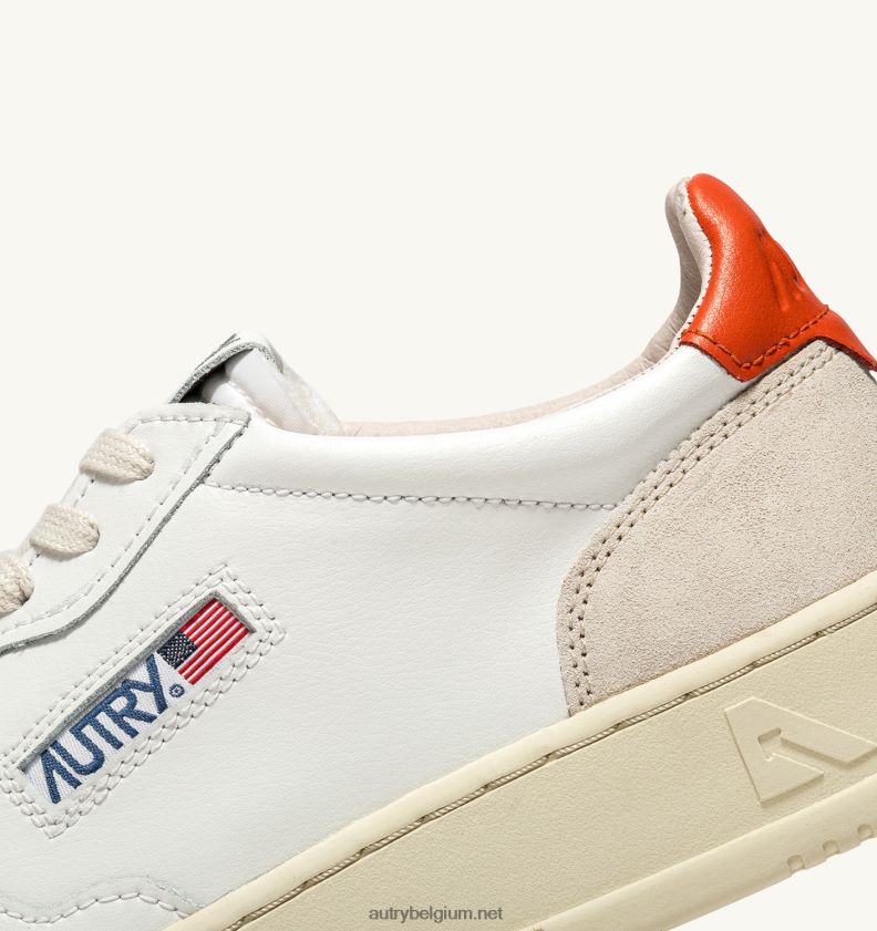 6ZFBPZ218 medaillewinnaar lage sneakers in suède en leer wit en oranje Autry vrouwen