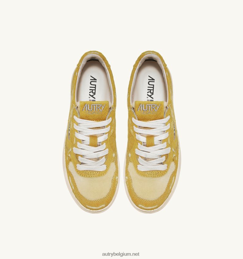 6ZFBPZ221 medaillewinnaar lage sneakers in gele ponyhuid Autry vrouwen