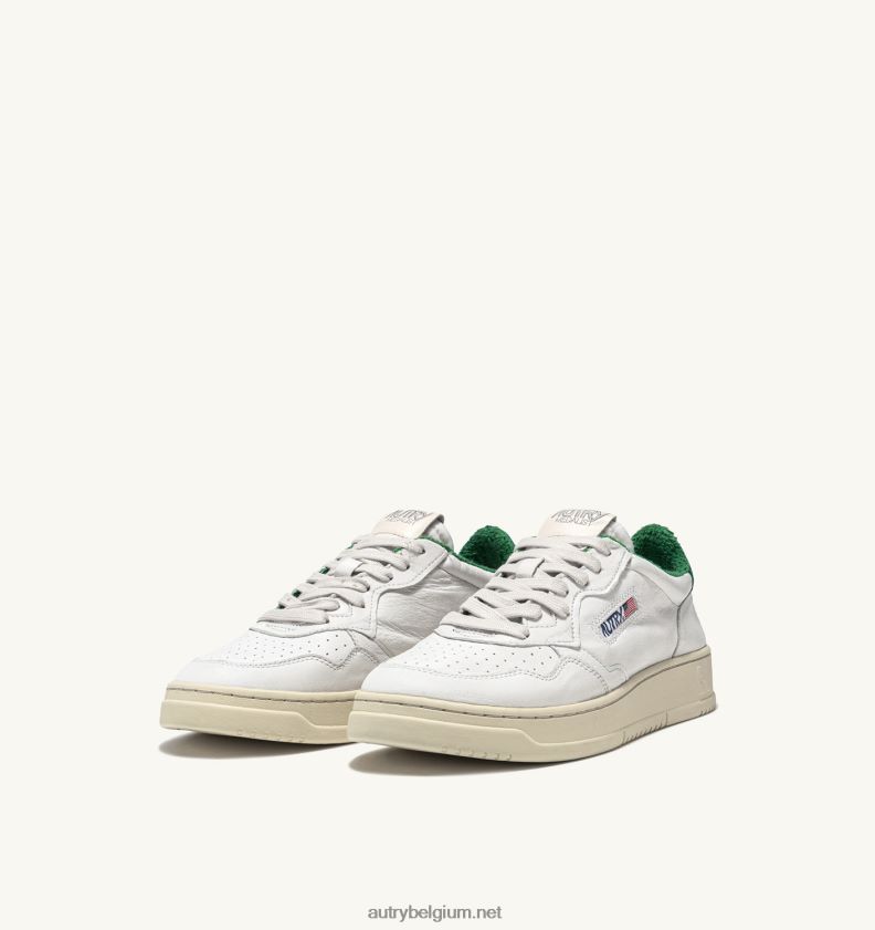 6ZFBPZ222 medaillewinnaar lage sneakers in zacht geitenleer en badstof wit en groen Autry vrouwen