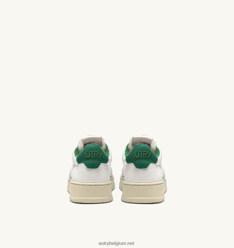 6ZFBPZ222 medaillewinnaar lage sneakers in zacht geitenleer en badstof wit en groen Autry vrouwen