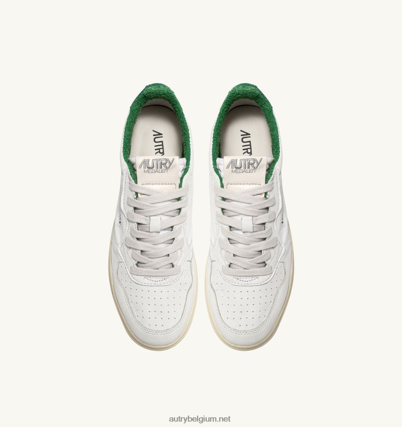 6ZFBPZ222 medaillewinnaar lage sneakers in zacht geitenleer en badstof wit en groen Autry vrouwen