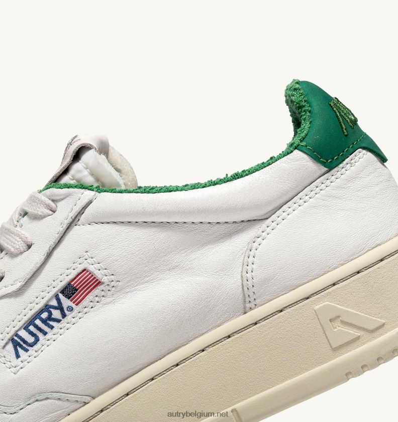 6ZFBPZ222 medaillewinnaar lage sneakers in zacht geitenleer en badstof wit en groen Autry vrouwen