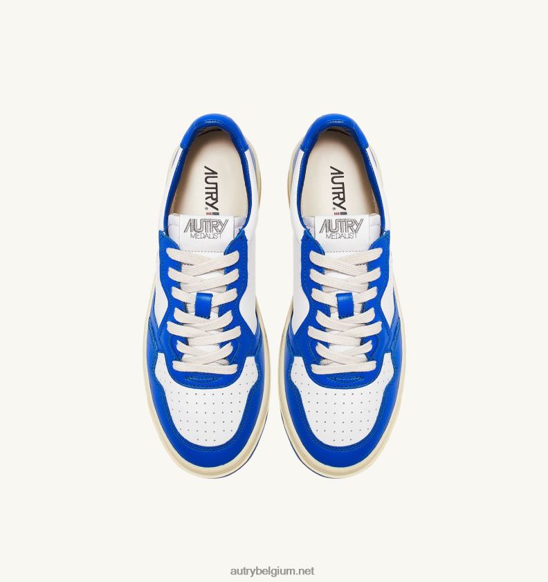 6ZFBPZ224 tweekleurige lage sneakers voor medaillewinnaars in leerwit en prinsblauw Autry vrouwen