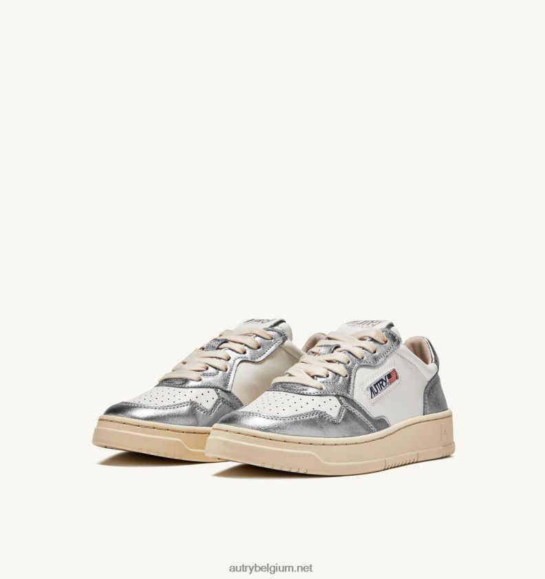 6ZFBPZ225 tweekleurige halfhoge sneakers voor medaillewinnaars in leer wit en zilver Autry vrouwen