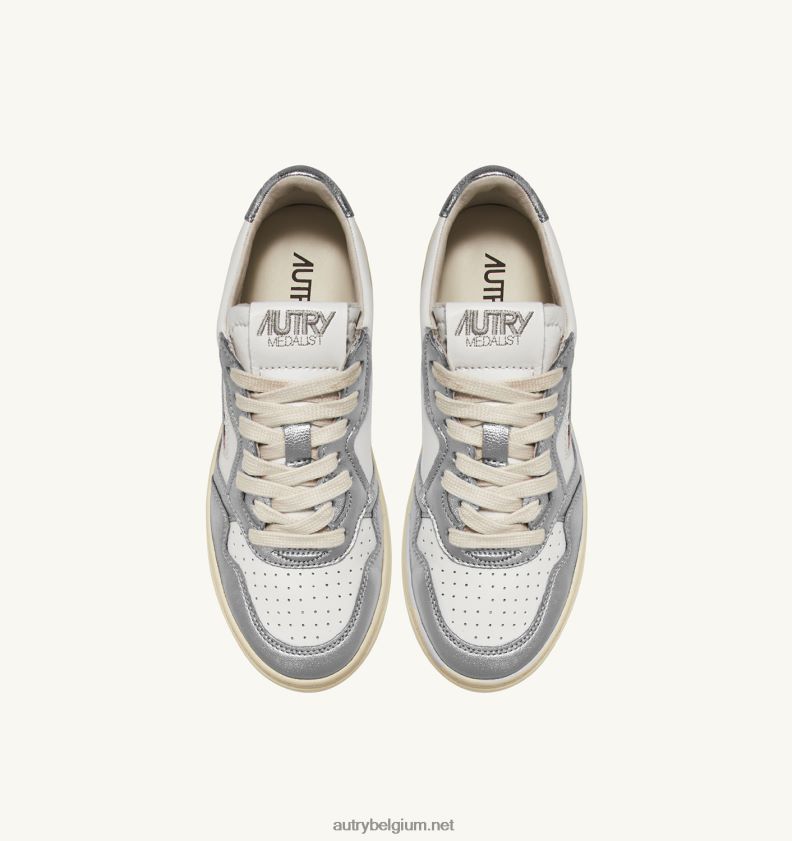 6ZFBPZ225 tweekleurige halfhoge sneakers voor medaillewinnaars in leer wit en zilver Autry vrouwen