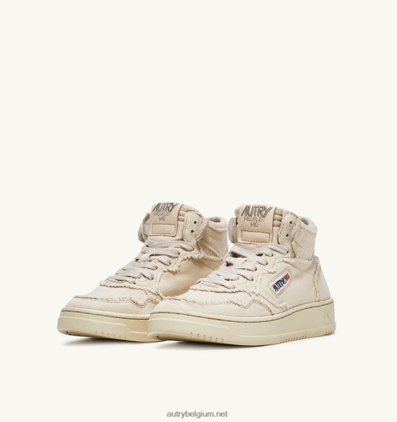 6ZFBPZ226 halfhoge medaillewinnaarssneakers in ivoorwit denim Autry vrouwen