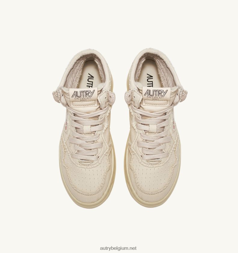 6ZFBPZ226 halfhoge medaillewinnaarssneakers in ivoorwit denim Autry vrouwen