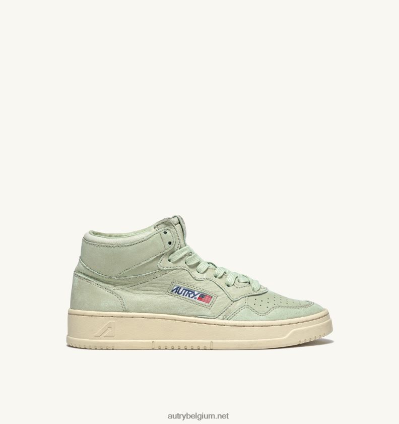 6ZFBPZ230 halfhoge medaillewinnaarssneakers in zacht geitenleer celgroen Autry vrouwen