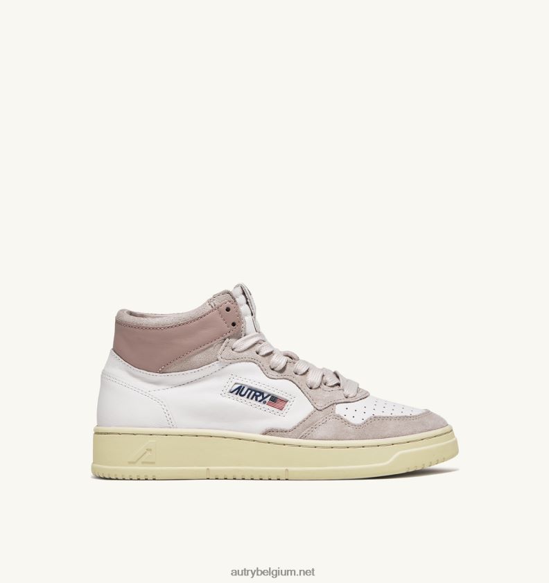 6ZFBPZ231 halfhoge medaillewinnaarssneakers van wit en roze geitenleer en suède Autry vrouwen