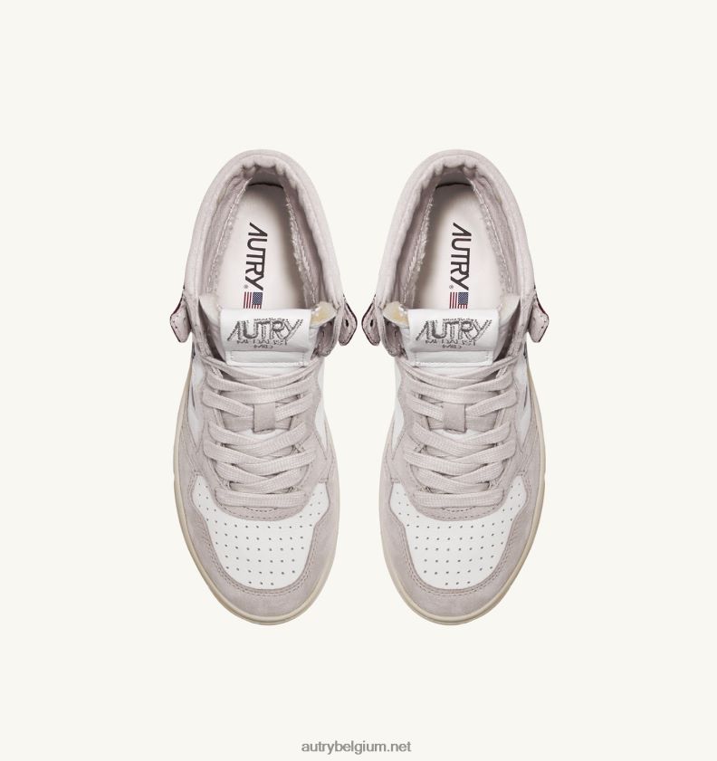 6ZFBPZ233 halfhoge sneakers voor medaillewinnaars in wit en bordeauxrood geitenleer en suède Autry vrouwen