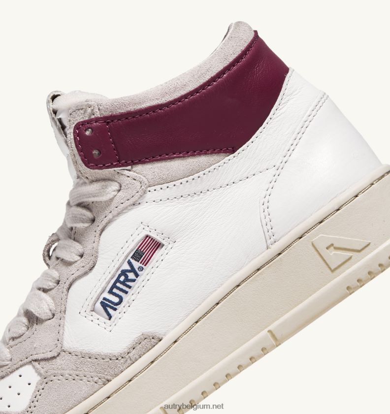 6ZFBPZ233 halfhoge sneakers voor medaillewinnaars in wit en bordeauxrood geitenleer en suède Autry vrouwen