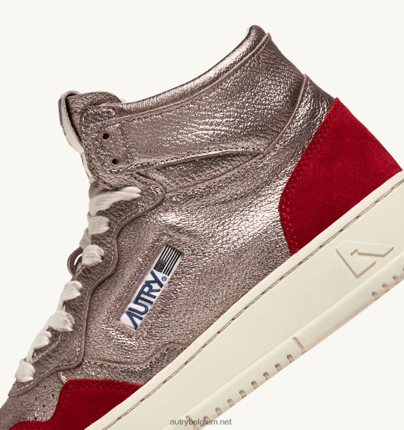 6ZFBPZ234 medaillewinnaar halfhoge sneakers in koperbruin en rood leer en suède Autry vrouwen