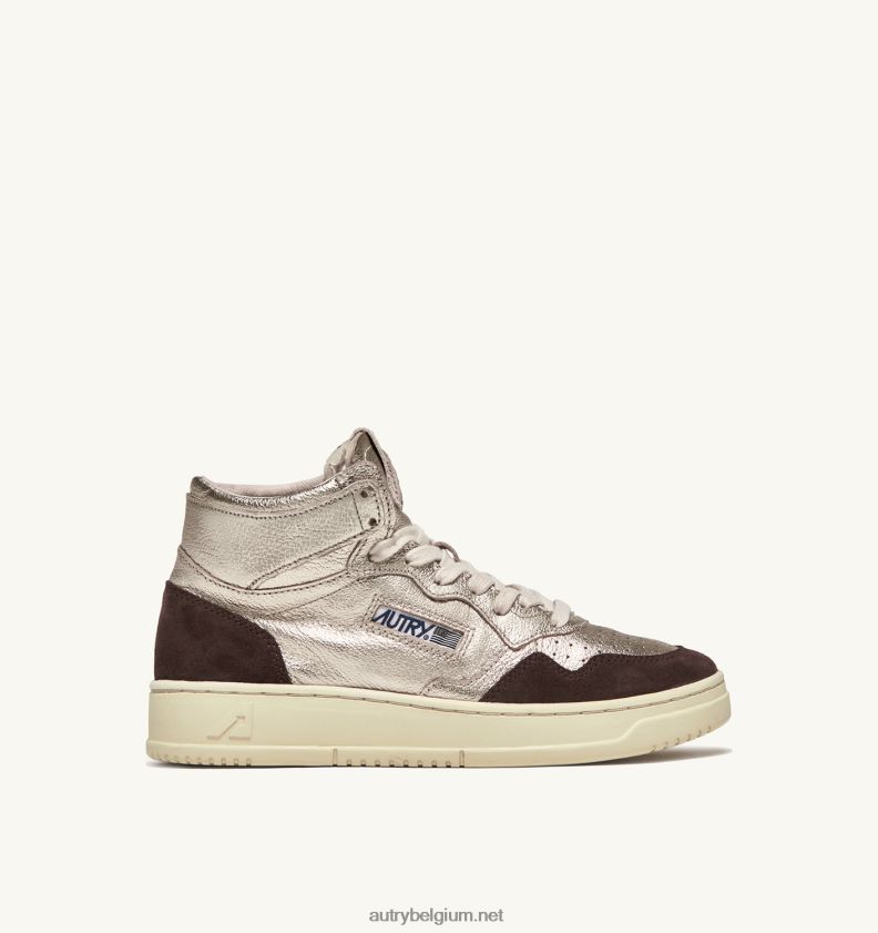 6ZFBPZ235 halfhoge sneakers voor medaillewinnaars in platina en bruin leer en suède Autry vrouwen