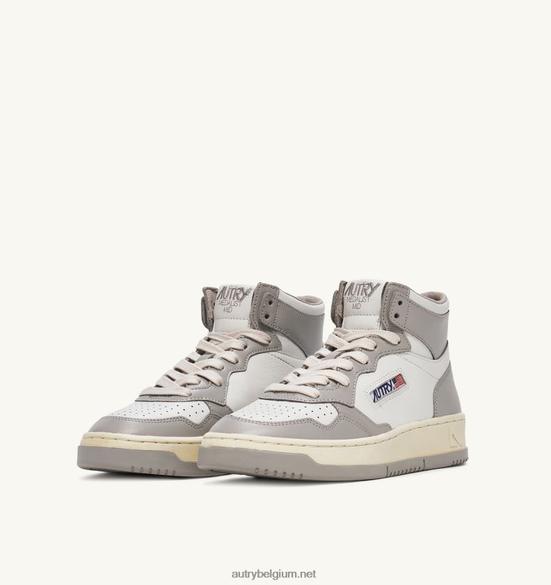6ZFBPZ236 tweekleurige halfhoge sneakers voor medaillewinnaars in leerwit en damptint Autry vrouwen