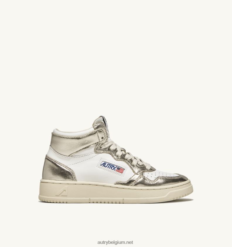 6ZFBPZ237 tweekleurige halfhoge sneakers voor medaillewinnaars in leerwit en platina Autry vrouwen