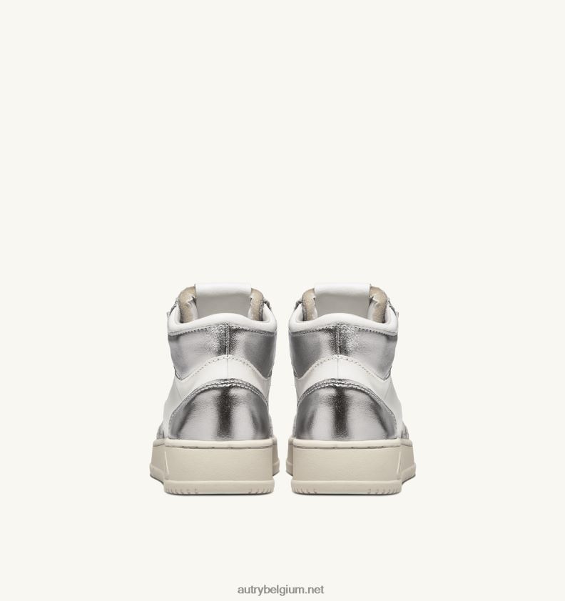 6ZFBPZ238 tweekleurige halfhoge sneakers voor medaillewinnaars in leer wit en zilver Autry vrouwen
