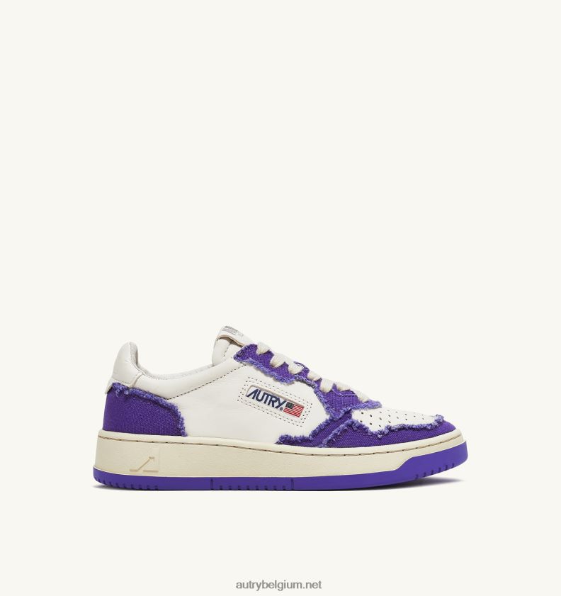 6ZFBPZ241 tweekleurige lage sneakers voor medaillewinnaars in zacht geitenleer en gerafeld canvas wit en violet Autry vrouwen