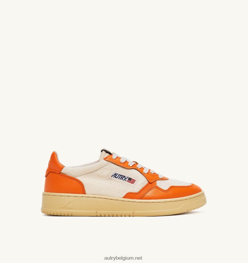 6ZFBPZ245 medaillewinnaar lage sneakers in leer en canvas wit en oranje Autry vrouwen