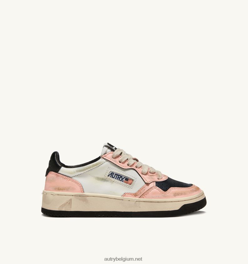 6ZFBPZ266 super vintage mid sneakers in leer wit en roze Autry vrouwen